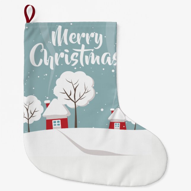Cute Snowy Houses and Trees  Large Christmas Stocking (Front)