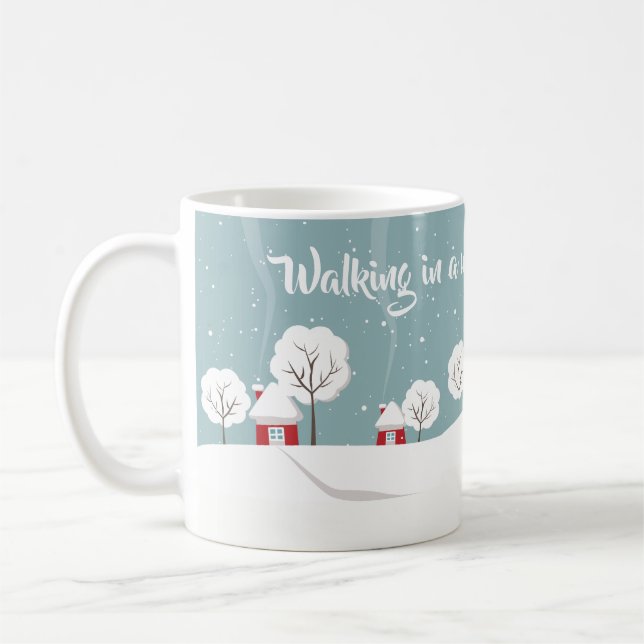 Cute Snowy Houses and Trees Winter Coffee Mug (Left)