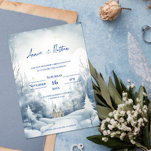 Cute Snowy Landscape Winter Wedding Magnetic Invitation