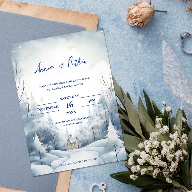Cute Snowy Landscape Winter Wedding Magnetic Invitation (Cute Snowy Landscape Winter Wedding Magnetic Invitation)