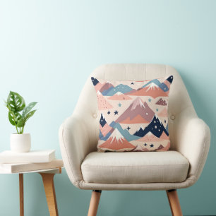 Cute snowy mountains and stars pattern pink cushion