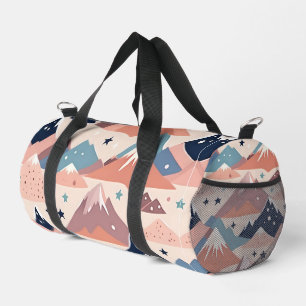 Cute snowy mountains and stars pattern pink duffle bag