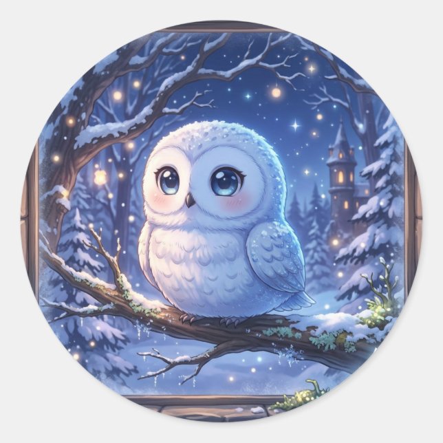 Cute Snowy Owl Sticker (Front)