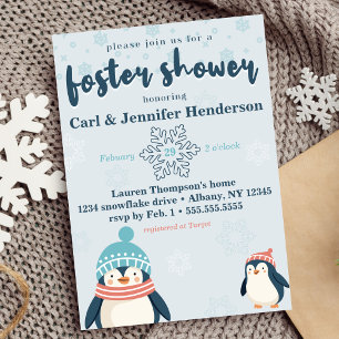 Cute Snowy Penguin Foster Care Baby / Child Shower Invitation