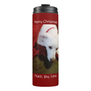 Cute Snowy White Puppy Dog Christmas Red Thermal Tumbler