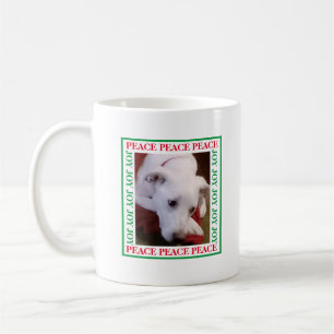 Cute Snowy White Puppy Dog Peace Joy Christmas Coffee Mug