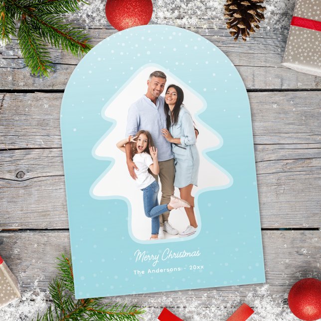 Cute Snowy Winter Christmas Tree Shaped Photo Acrylic Invitations (Creator Uploaded)