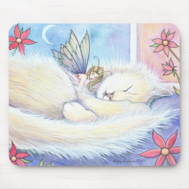 Cute Snuggling Cat and Fairy Mousepad (Front)
