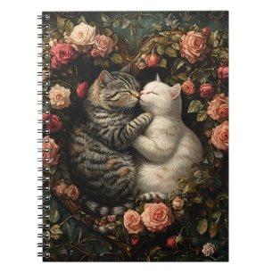 CUTE SNUGGLING CATS IN FLORAL HEART NOTEBOOK