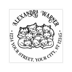 Cute Snuggling Sleeping Cats Name Address Self-inking Stamp