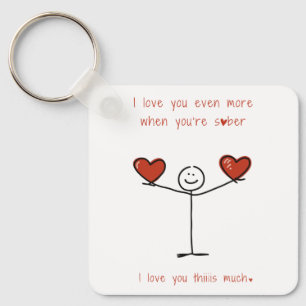 Cute Sober Stickman Figure Sobriety Valentines Day Key Ring