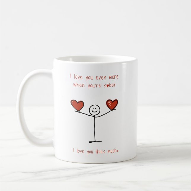 Cute Sobriety Stickman, Funny Sober Valentine's  Coffee Mug (Left)