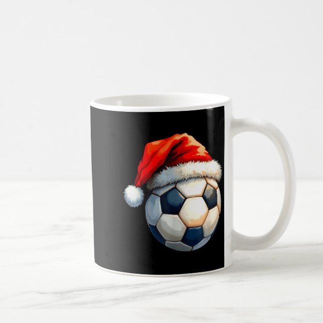 Cute Soccer Ball Christmas Santa Hat Funny Holiday Coffee Mug (Right)