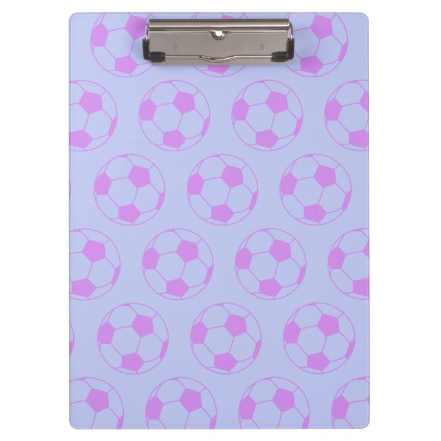 Cute Soccer Ball Pattern in Purple and Blue Clipboard (Front)