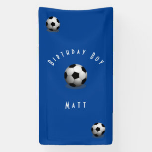 Cute Soccer Birthday Boy Blue and White Banner