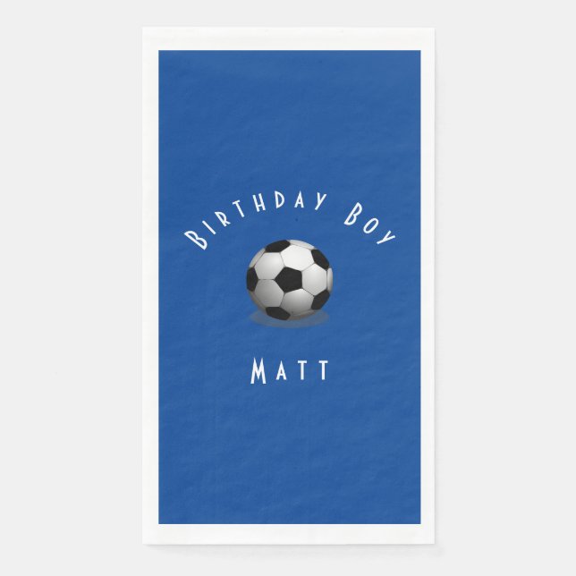 Cute Soccer Birthday Boy Blue and White Napkin (Front)