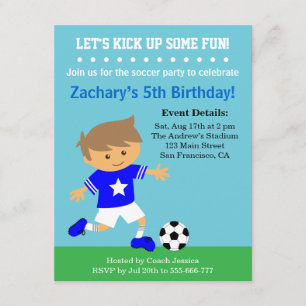 Cute Soccer Boy, Football Themed Birthday Party Invitation