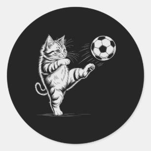 Cute Soccer Cat Star Player Score Game Goalie Clea Classic Round Sticker