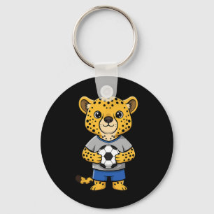 Cute Soccer Cheetah Footbyll Player Animal Sports Key Ring
