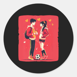 Cute Soccer Couple Outfit For Boys And Girls Premi Classic Round Sticker