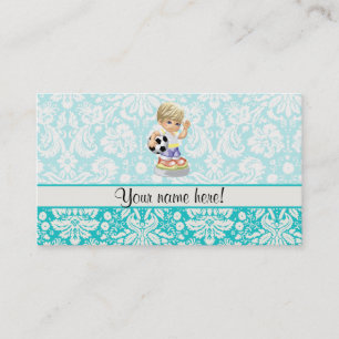 Cute Soccer; Damask Business Card