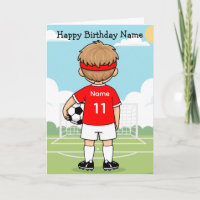 Cute Soccer Football Boy Red Shirt Birthday Card