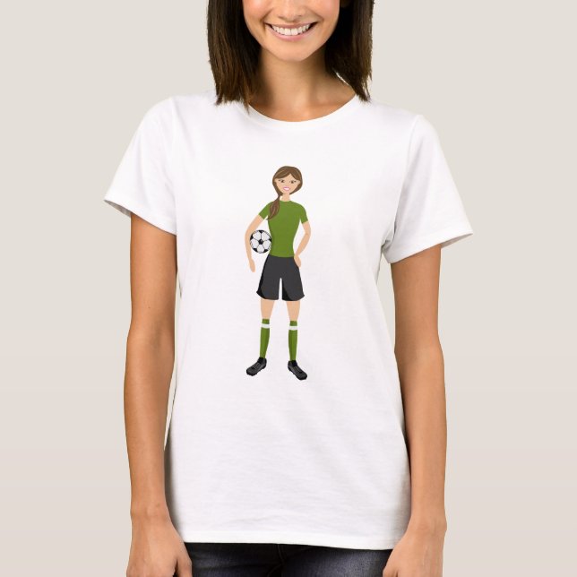 Cute Soccer Football Girl Illustration T-Shirt (Front)
