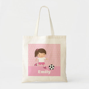 Cute Soccer Footballer Girl Pink Tote Bag