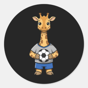 Cute Soccer Giraffe Footbyll Player Animal Sports  Classic Round Sticker