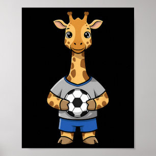 Cute Soccer Giraffe Footll Player Animal Sports Poster