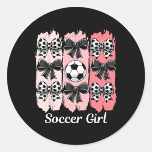 Cute Soccer Girl Coquette Bow Soccer Girl Soccer B Classic Round Sticker