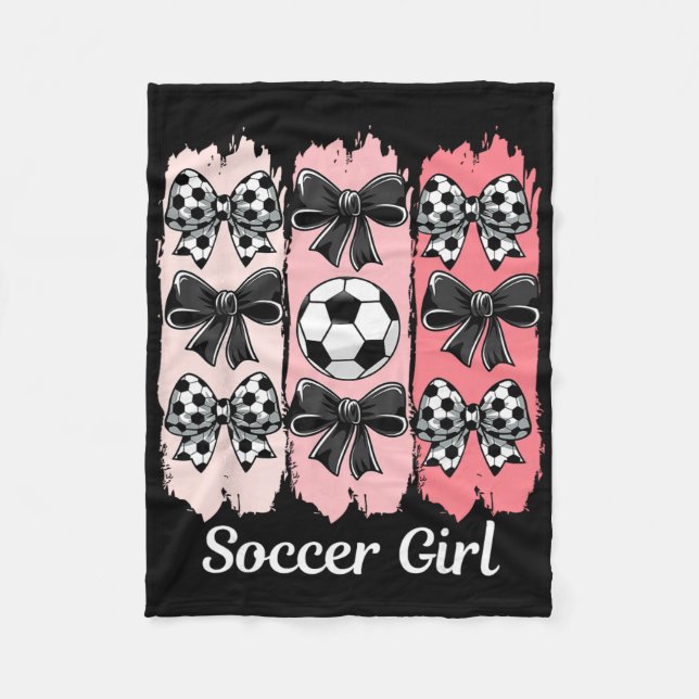 Cute Soccer Girl Coquette Bow Soccer Girl Soccer B Fleece Blanket (Front)
