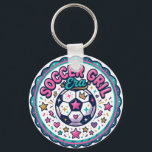 Cute Soccer Girl Era Quote Fan Feminine Key Ring<br><div class="desc">This keychain turns a simple soccer saying into a bright, giftable design with “SOCCER GIRL Era” across the top of a colorful badge. The soccer ball is dressed up with stars, while hearts, sparkles, and a small crown give the whole look a fun, confident style. It works especially well for...</div>