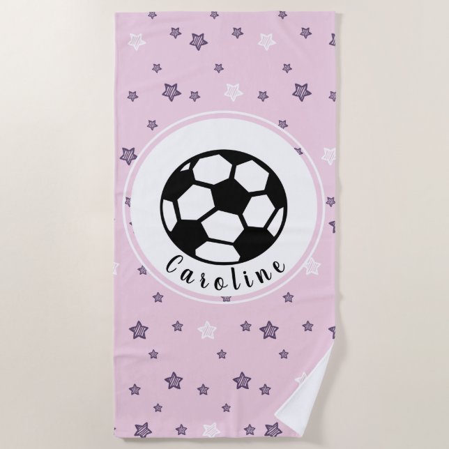 Cute Soccer Girl Feminine Girly Personalised Funny Beach Towel (Front)