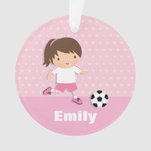 Cute Soccer Girl Pink Personalised Ornament
