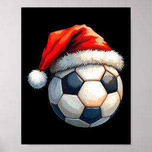 Cute Soccer Ll Christmas Santa Hat Funny Holiday D Poster