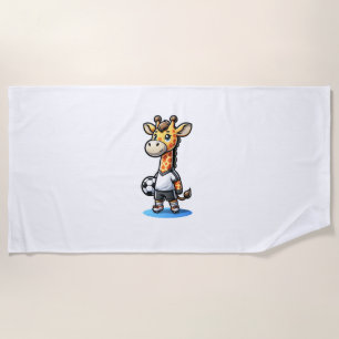 Cute Soccer Player Giraffe.   Beach Towel