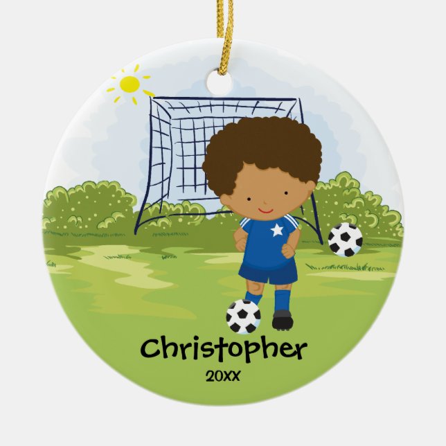 Cute Soccer Player Sport Christmas Ornament (Front)