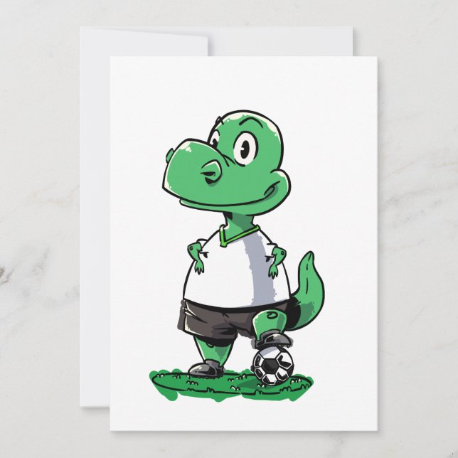 Cute Soccer Playing Dinosaur Invitation (Front)