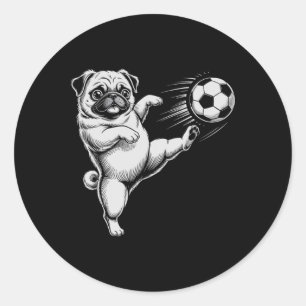 Cute Soccer Pug Dad Dog Ll Play Club Goals Kids Classic Round Sticker