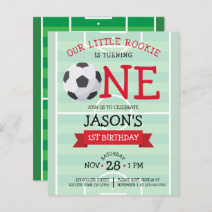 Cute Soccer Ribbon Budget 1st Birthday Invite