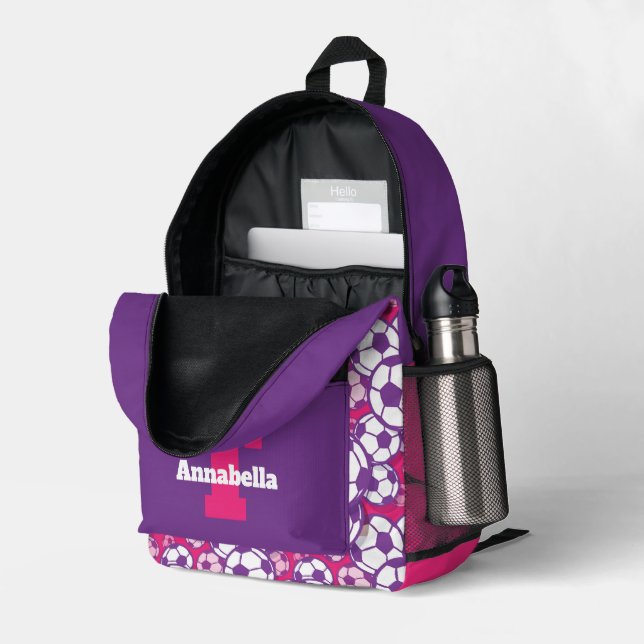 Cute Soccer sports add monogram  Printed Backpack (Back Corner Right (Open))