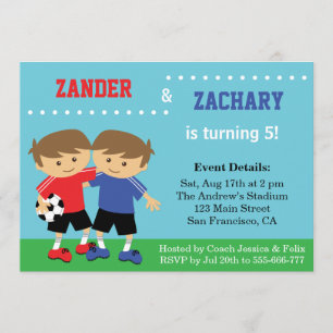Cute Soccer Twins, Soccer Kids Birthday Party Invitation