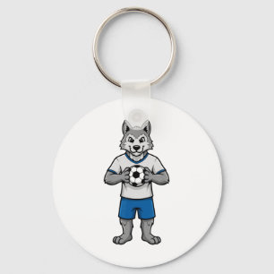 Cute Soccer Wolf Footll Player Animal Sports Key Ring