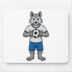 Cute Soccer Wolf Footll Player Animal Sports Mouse Pad