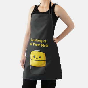 Cute Social Battery "Socialising on Low Power Mode Apron
