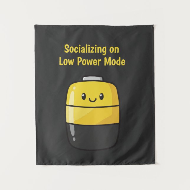 Cute Social Battery "Socialising on Low Power Mode Tapestry (Front)