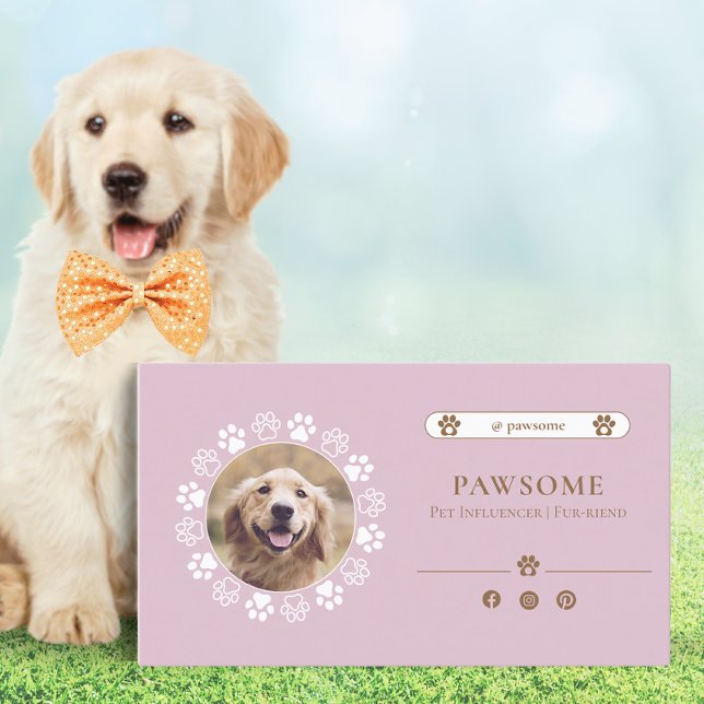 Cute Social Media Pet Influencer Dusty Pink Business Card (Creator Uploaded)