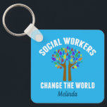 Cute Social Work Inspirational Quote Monogram Key Ring<br><div class="desc">Social Workers Change the World inspirational gift. A cute motivational social work quote written around a beautiful tree of rainbow leaves.</div>