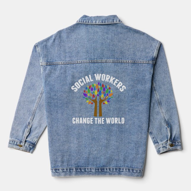 Cute Social Work Quote Denim Jacket (Back)